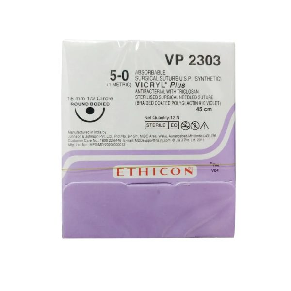 Ethicon Vicryl Plus # 5-0 Absorbable Violet Braided Suture (VP2303) (Pack Of 12) - Dentalstall India