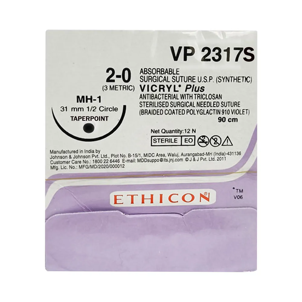 Ethicon VP 2317S Vicryl Plus Absorbable Surgical Sutures (MH-1 31MM 1/2 Circle Taperpoint) Pack Of 12 - Dentalstall India Ethicon VP 2317S Vicryl Plus Absorbable Surgical Sutures (MH-1 31MM 1/2 Circle Taperpoint) Pack Of 12 - Dentalstall India