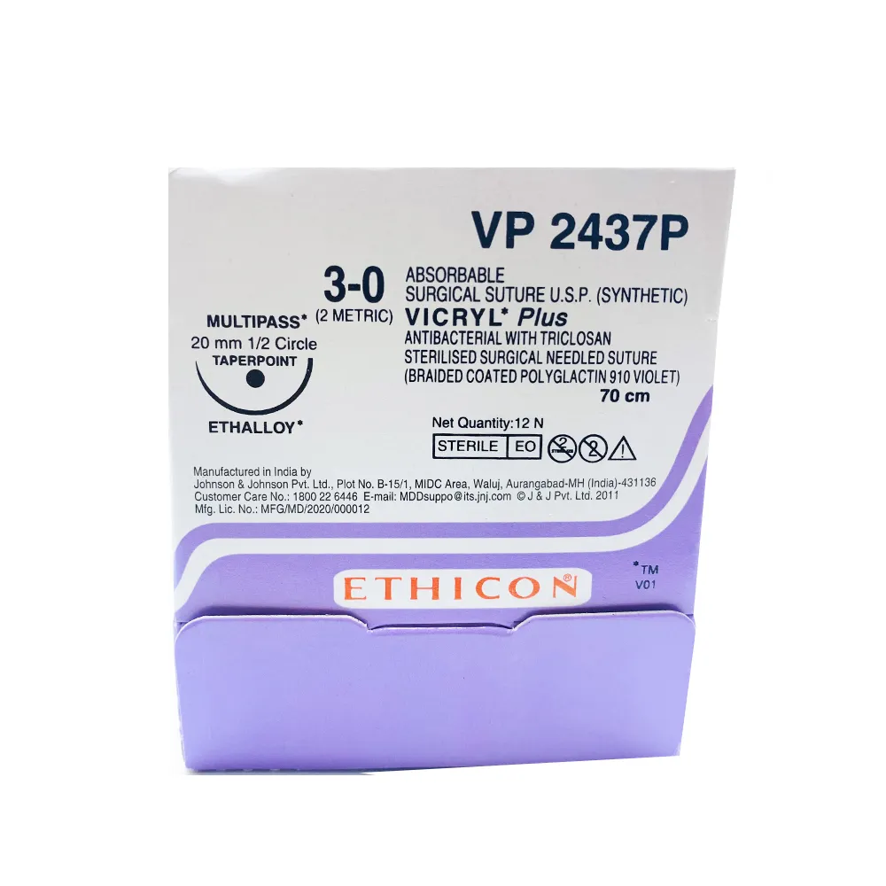 Ethicon Vicryl Plus # 3-0 Absorbable Violet Braided Suture (VP 2437P) (Pack Of 12) - Dentalstall India Ethicon Vicryl Plus # 3-0 Absorbable Violet Braided Suture (VP 2437P) (Pack Of 12) - Dentalstall India
